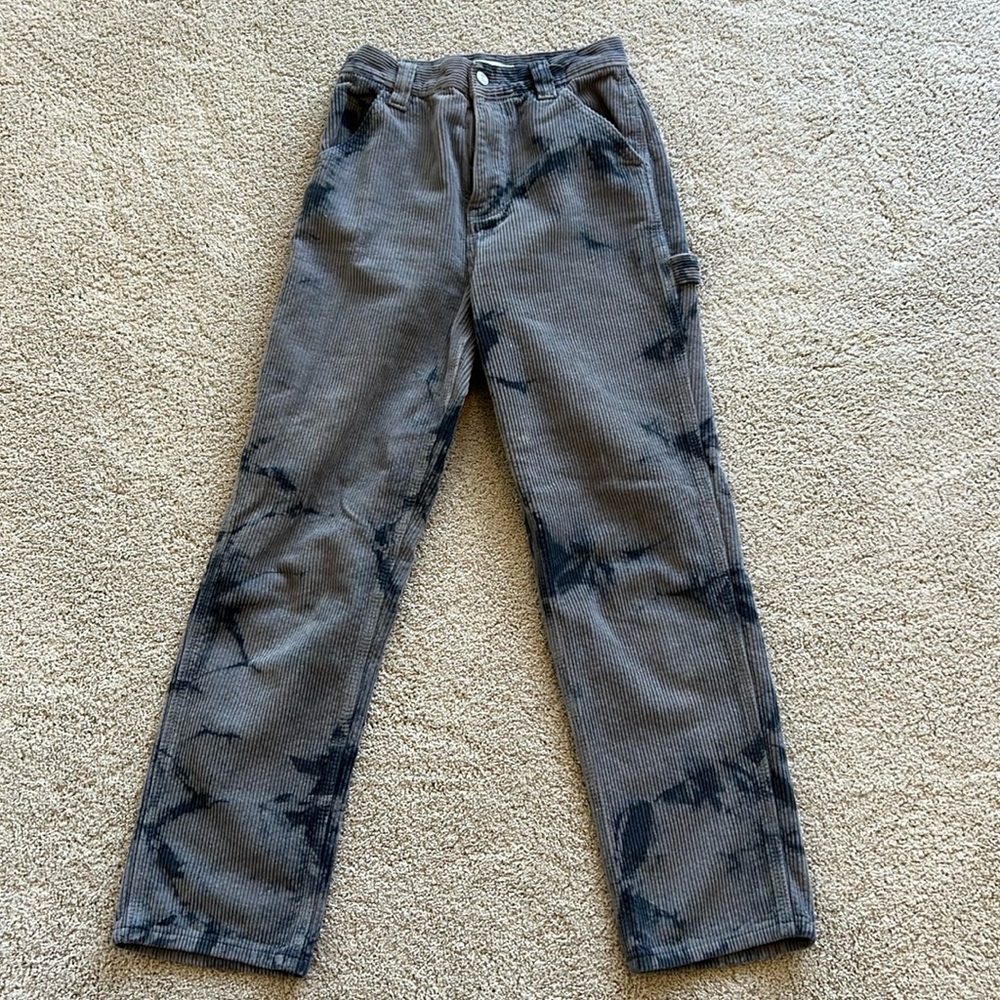 Pacsun grey and black tie dyed corduroy high waisted carpenter pants size 25